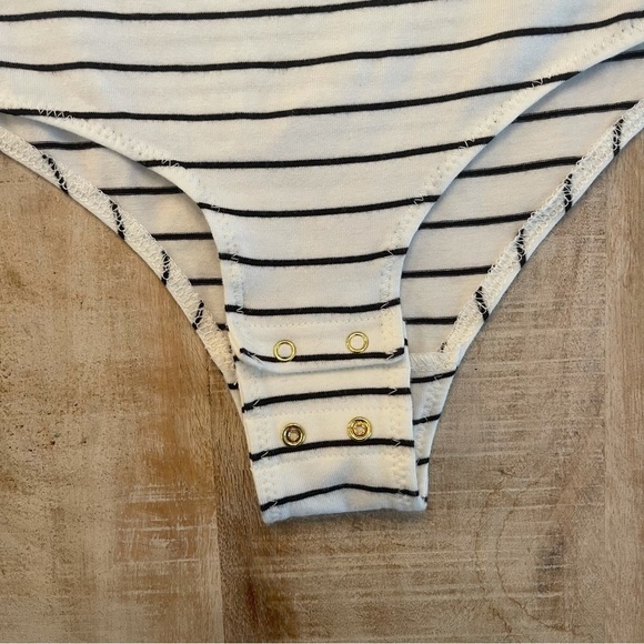 J. Crew Black and White Striped Off the Shoulder Ruffled Bodysuit - Picture 5 of 10